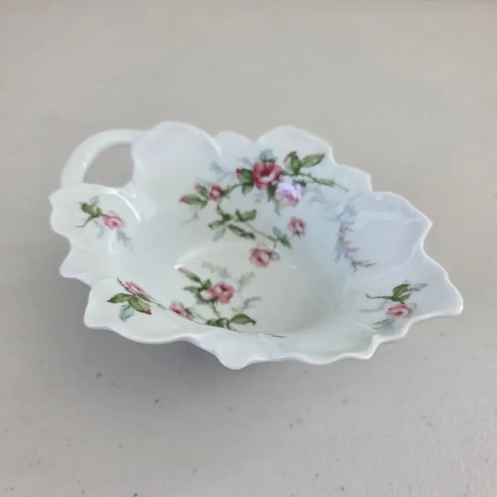 Haviland Limoges France Vintage Floral Handle Dish Pink Roses Porcelain Scallop